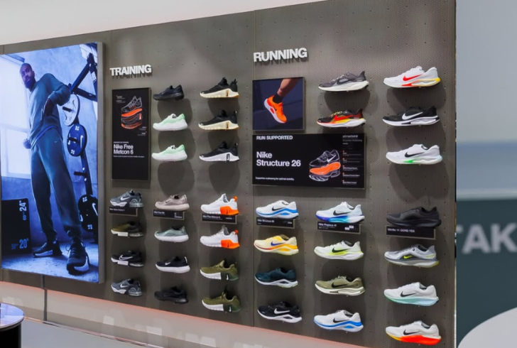 Nike running shoes displayed in store